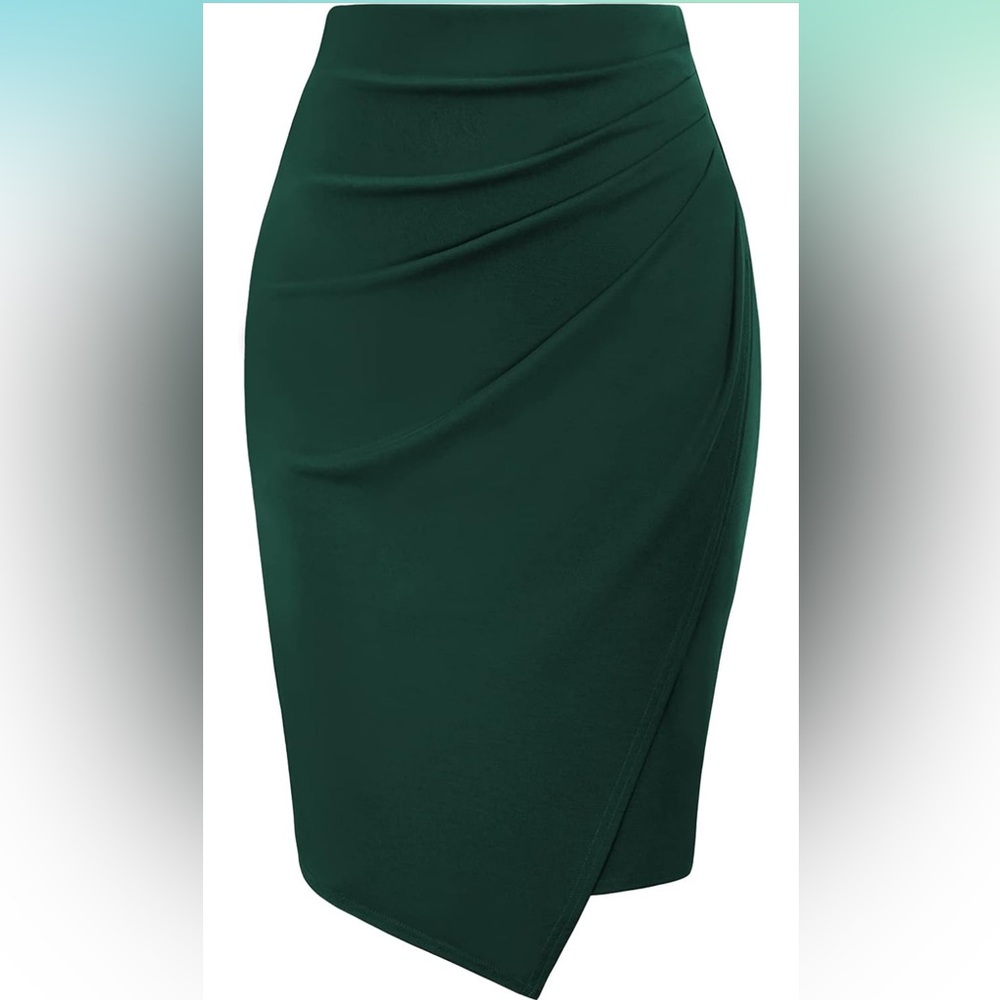 Kate Kasin Green Satin Pencil Skirt